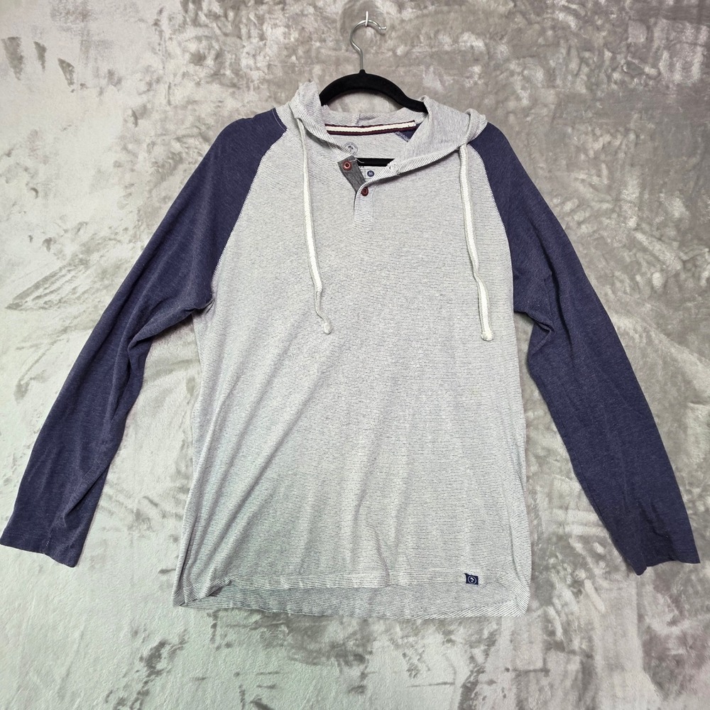 Desert Dunes Mens Organic Cotton Raglan Henley Hoodie Grey Navy Blue Medium